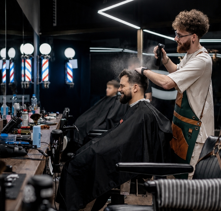 Fryzjer strzygący klienta w barbershopie