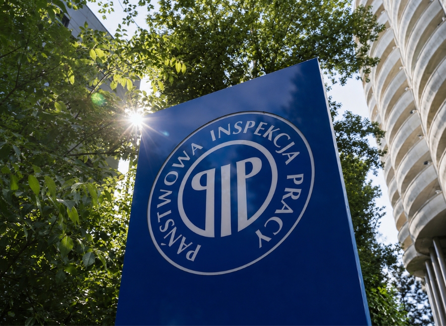Flaga z godłem Państwowej Inspekcji Pracy (PIP)